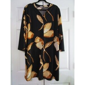 Top Notch Shirt Womens 2XL Black Brown Floral Button Up Long Sleeve Tunic Top